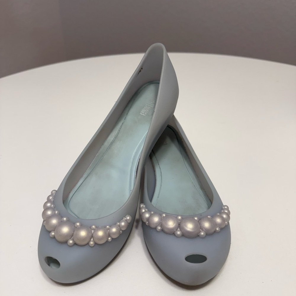 MELISSA -  Light Blue Flats with Pearl Accents